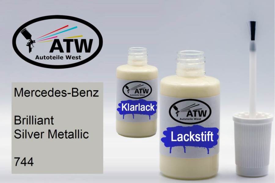 Mercedes-Benz, Brilliant Silver Metallic, 744: 20ml Lackstift + 20ml Klarlack - Set, von ATW Autoteile West.